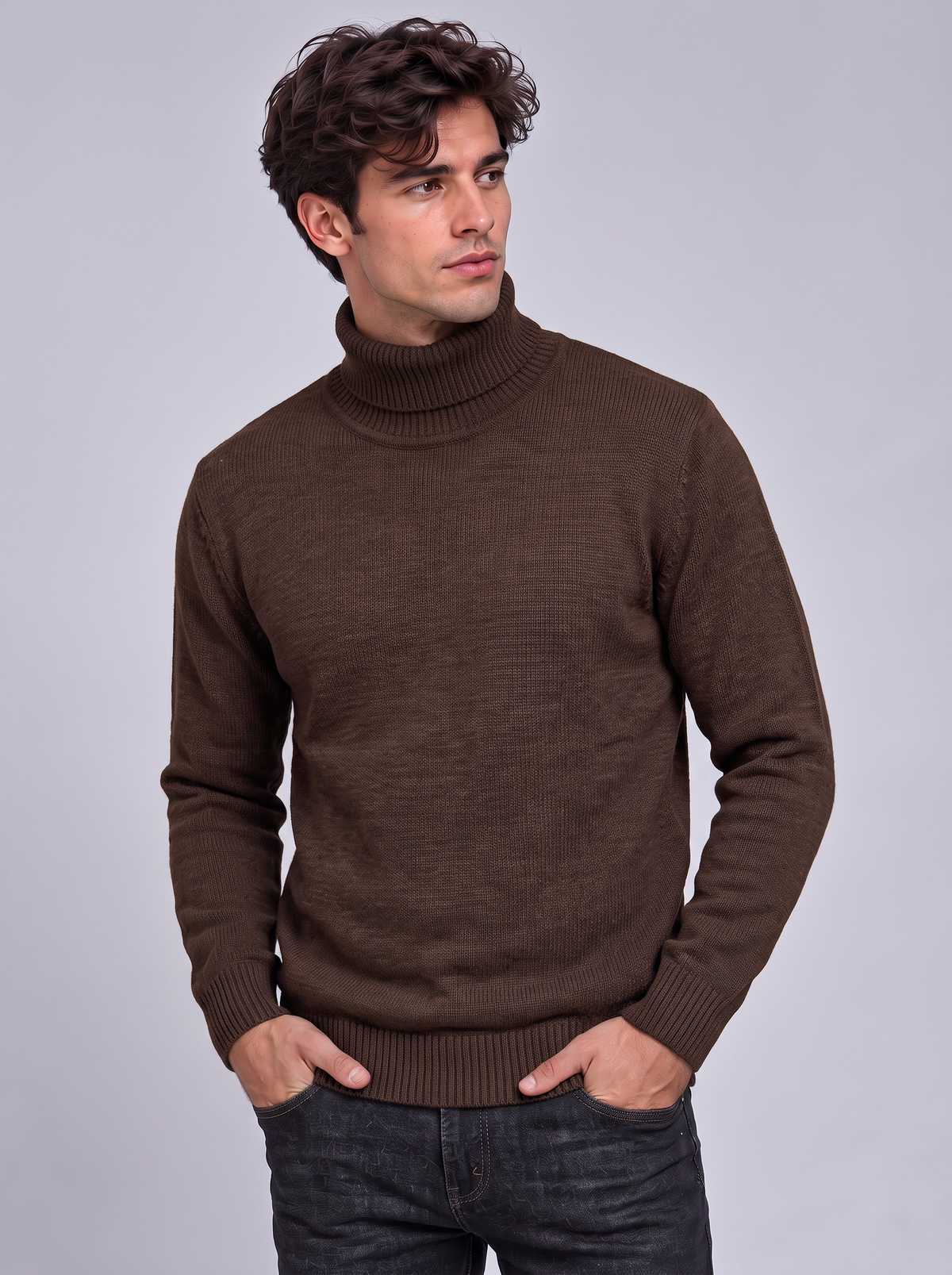 Oscar | Men’s Roll-Neck Jumper | Long Sleeves Ribbed Cuffs Everyday Wear - brown, image 21 - Glorysoul