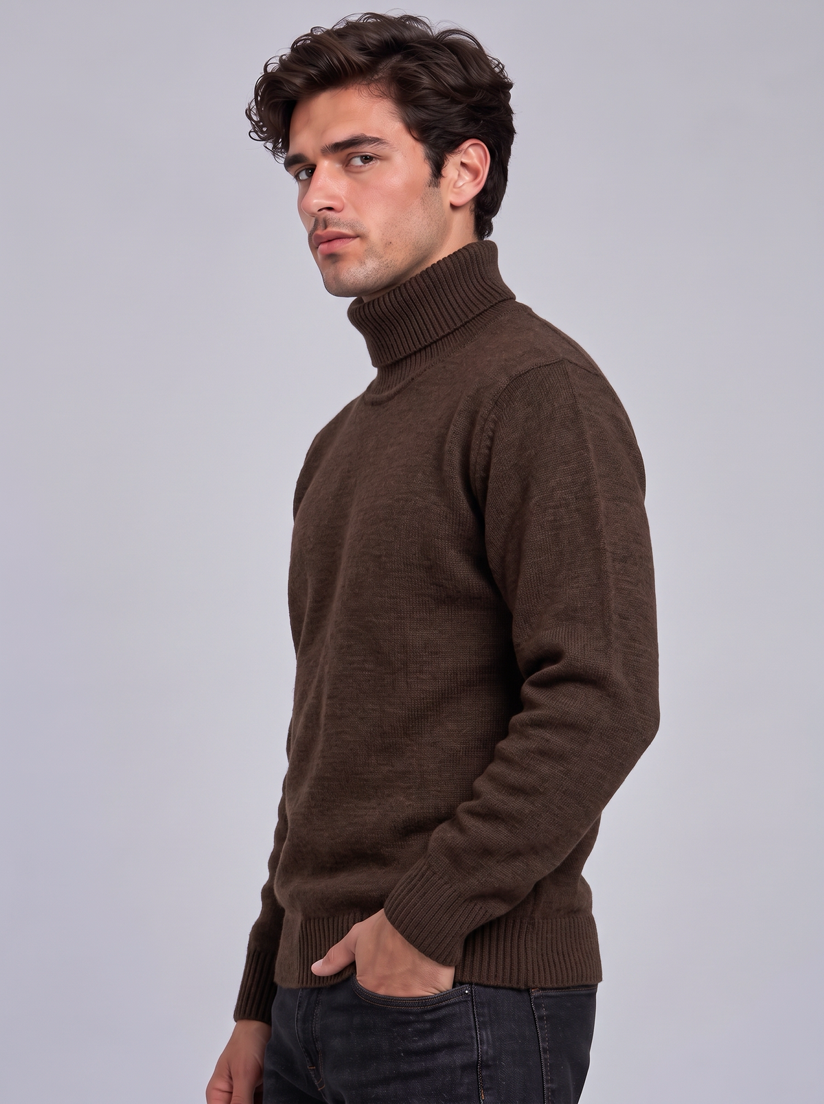 Oscar | Men’s Roll-Neck Jumper | Long Sleeves Ribbed Cuffs Everyday Wear - brown, image 22 - Glorysoul