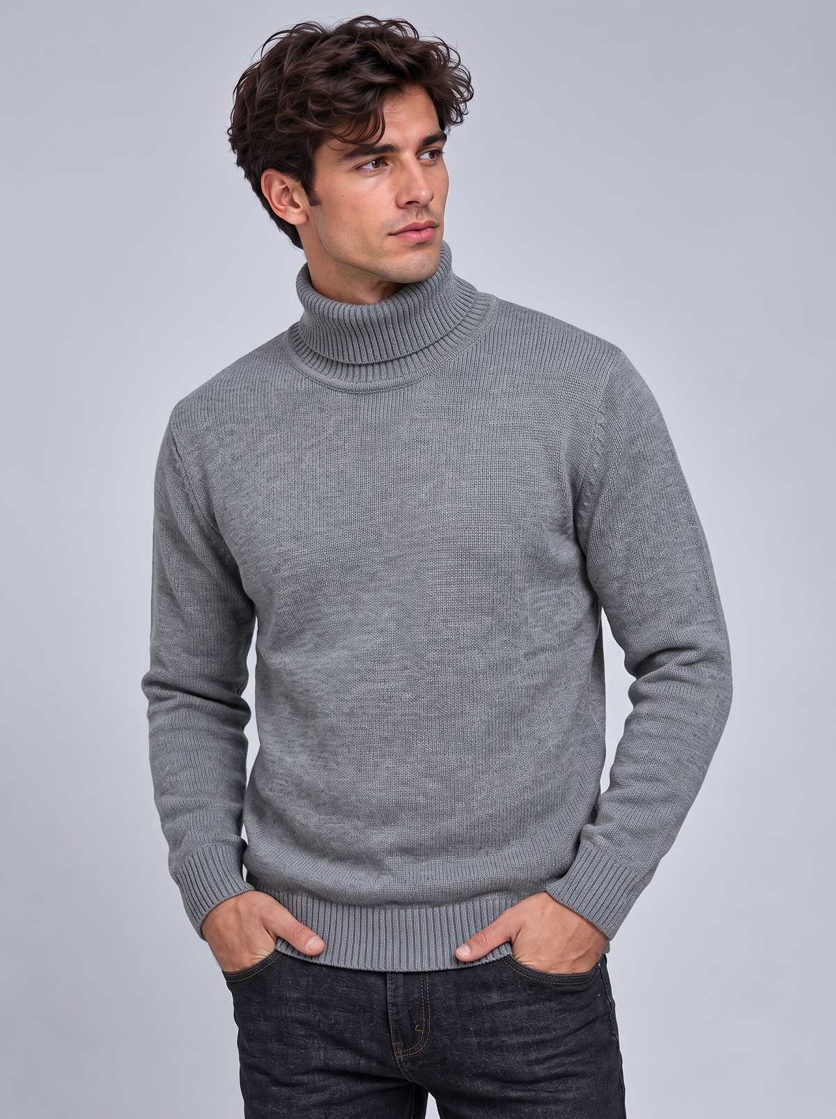 Oscar | Men’s Roll-Neck Jumper | Long Sleeves Ribbed Cuffs Everyday Wear - grey, image 01 - Glorysoul