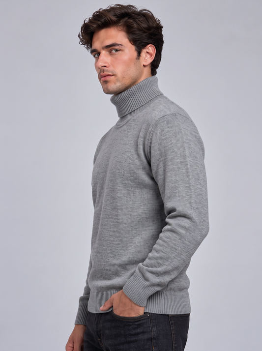 Oscar | Men’s Roll-Neck Jumper | Long Sleeves Ribbed Cuffs Everyday Wear - grey, image 02 - Glorysoul