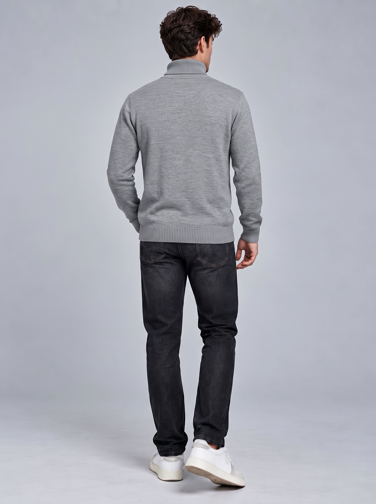 Oscar | Men’s Roll-Neck Jumper | Long Sleeves Ribbed Cuffs Everyday Wear - grey, image 03 - Glorysoul