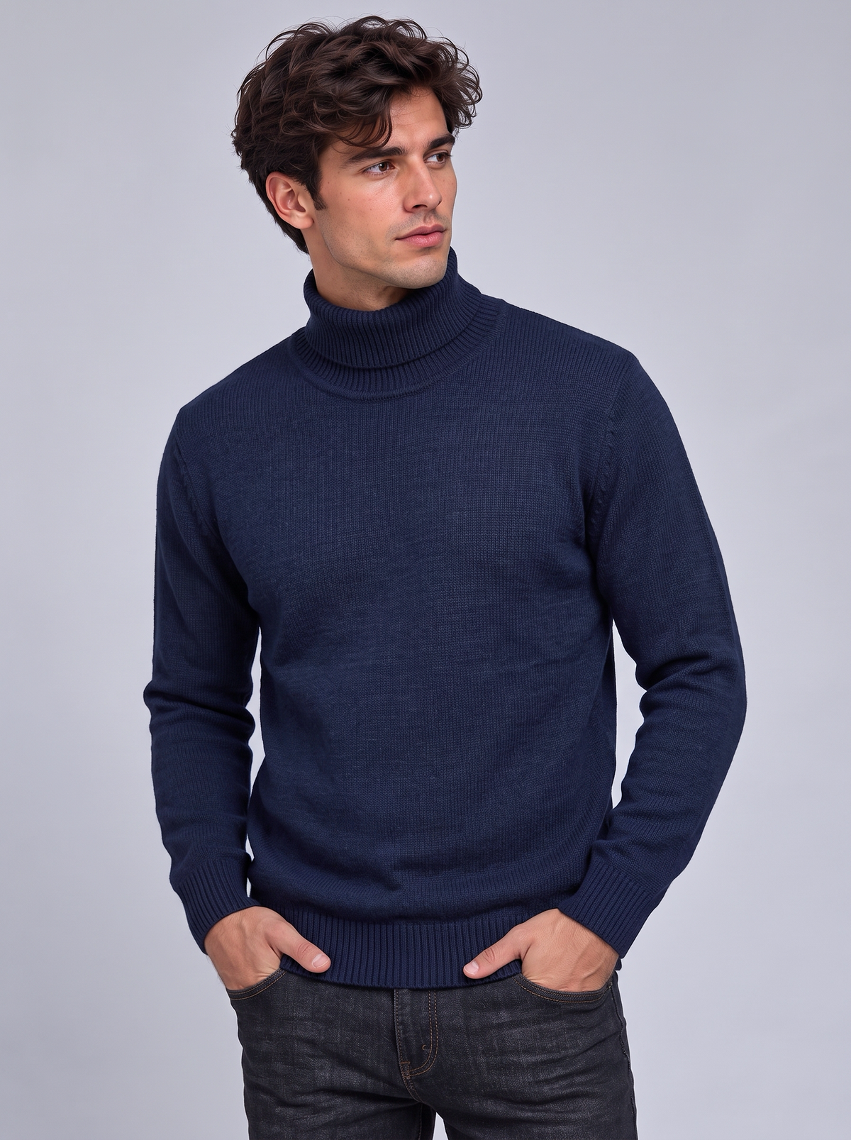 Oscar | Men’s Roll-Neck Jumper | Long Sleeves Ribbed Cuffs Everyday Wear - navy, image 05 - Glorysoul