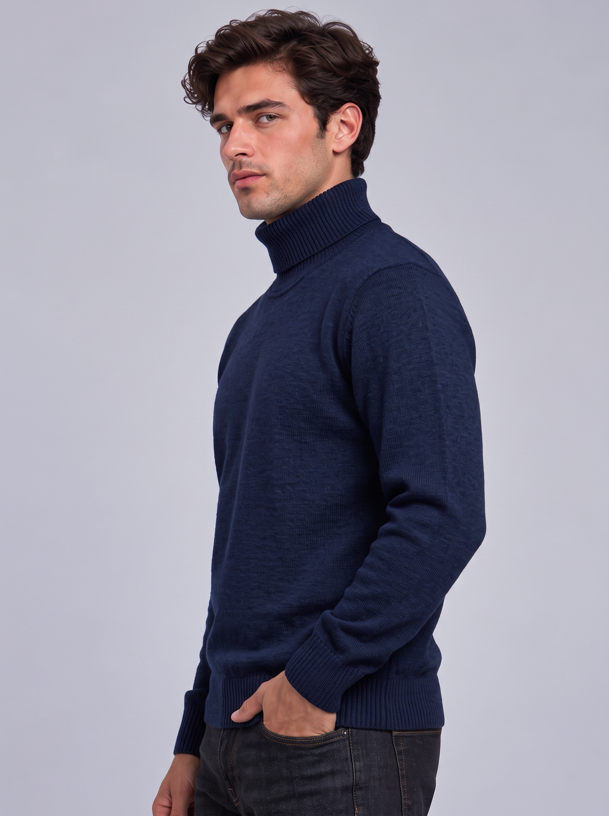 Oscar | Men’s Roll-Neck Jumper | Long Sleeves Ribbed Cuffs Everyday Wear - navy, image 06 - Glorysoul