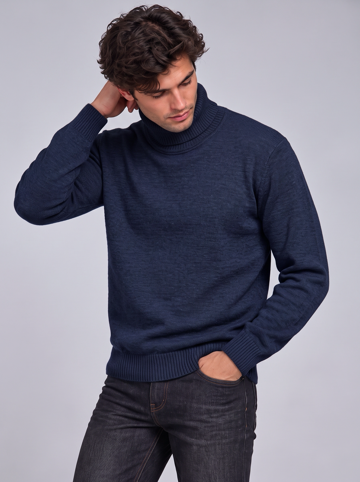Oscar | Men’s Roll-Neck Jumper | Long Sleeves Ribbed Cuffs Everyday Wear - navy, image 08 - Glorysoul