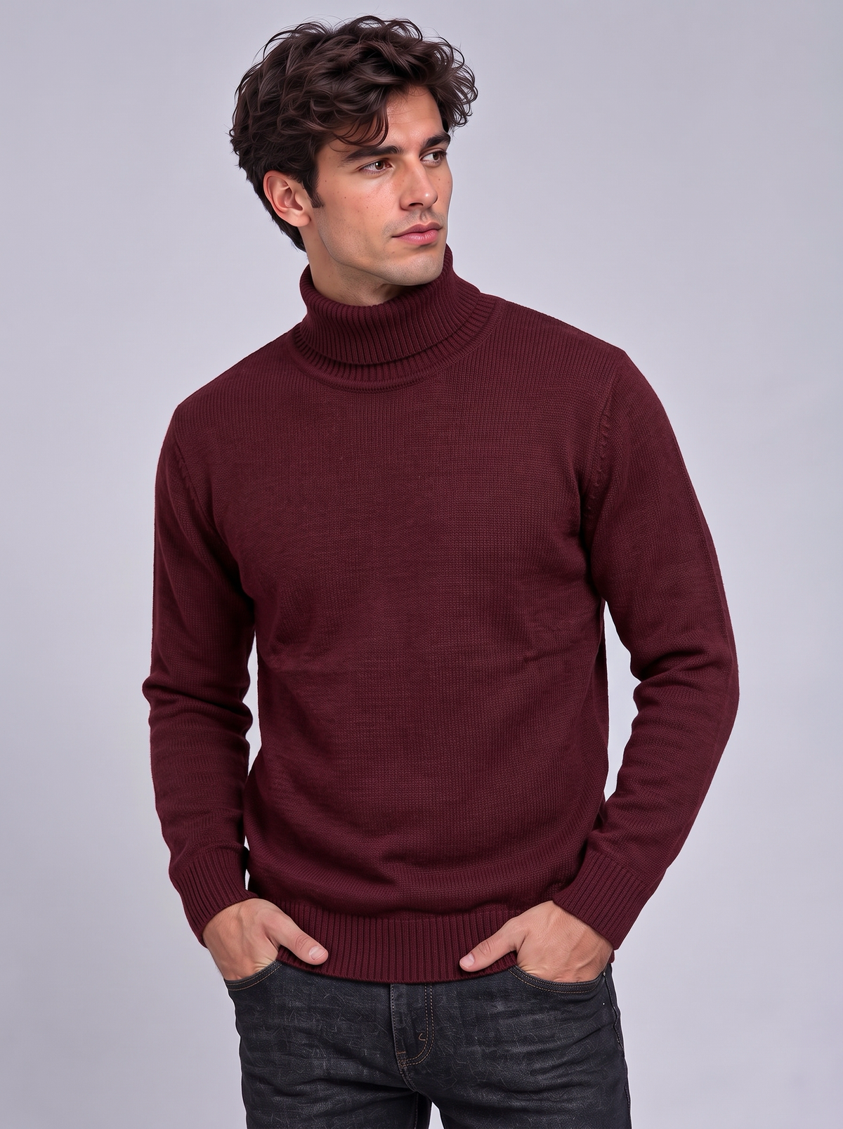 Oscar | Men’s Roll-Neck Jumper | Long Sleeves Ribbed Cuffs Everyday Wear - red, image 09 - Glorysoul
