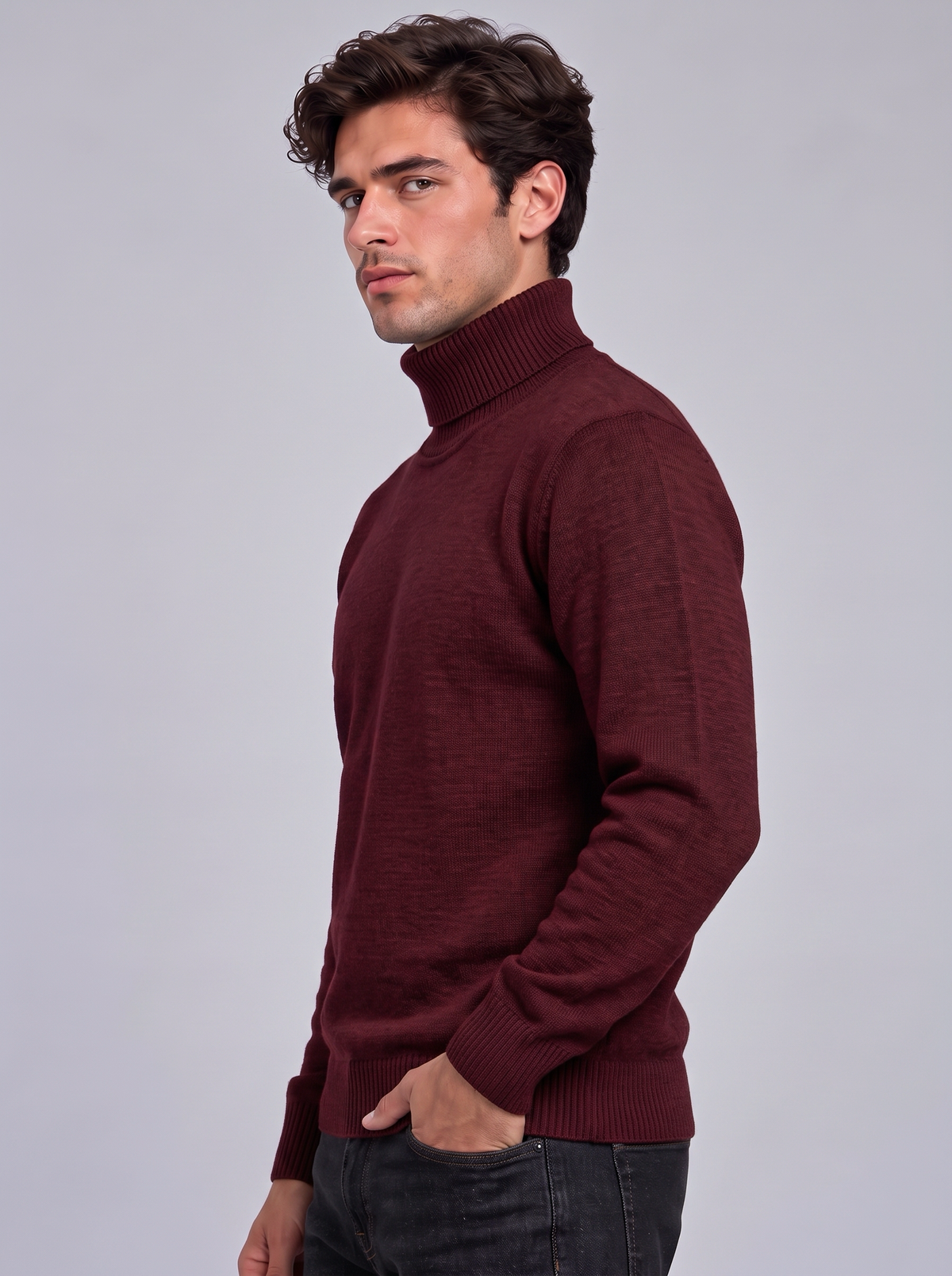 Oscar | Men’s Roll-Neck Jumper | Long Sleeves Ribbed Cuffs Everyday Wear - red, image 10 - Glorysoul