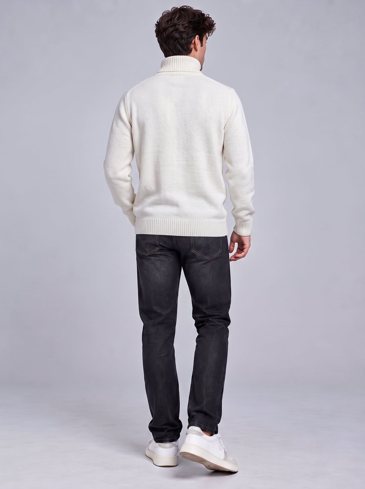 Oscar | Men’s Roll-Neck Jumper | Long Sleeves Ribbed Cuffs Everyday Wear - white, image 19 - Glorysoul