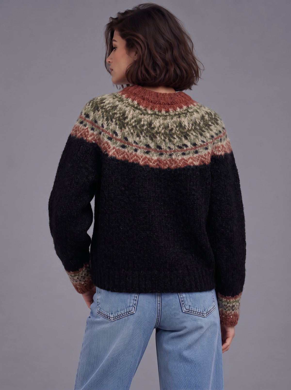 Sophia | Women’s Fair Isle Jumper | Crew Neck Geometric Pattern Everyday Wear - black heritage, image 15 - Glorysoul