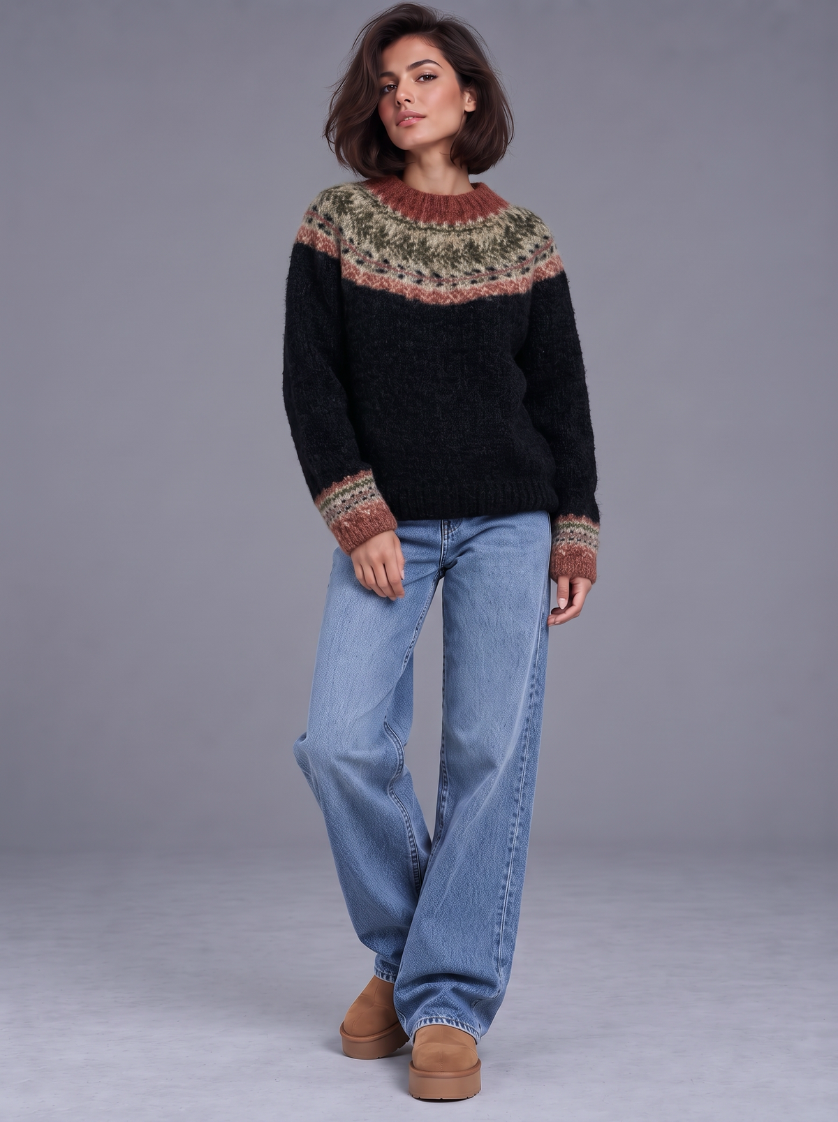 Sophia | Women’s Fair Isle Jumper | Crew Neck Geometric Pattern Everyday Wear - black heritage, image 16 - Glorysoul