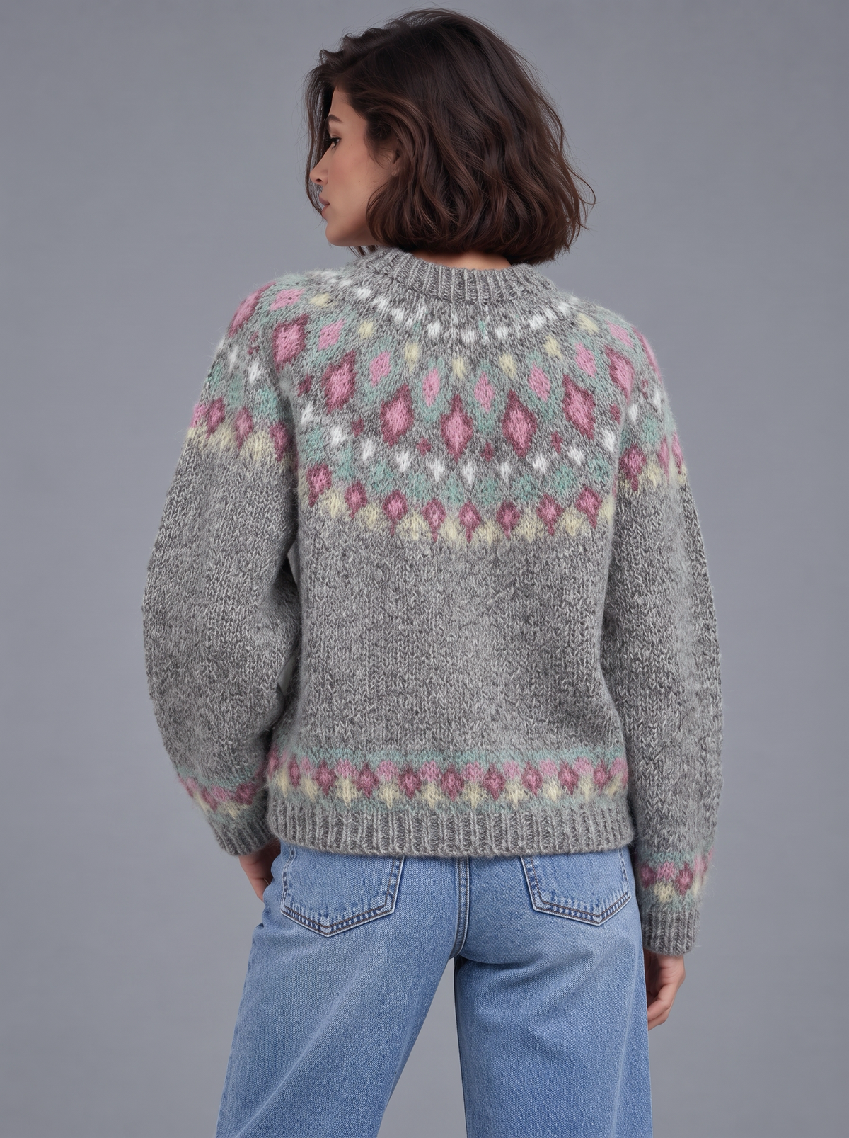 Sophia | Women’s Fair Isle Jumper | Crew Neck Geometric Pattern Everyday Wear - dove grey, image 07 - Glorysoul