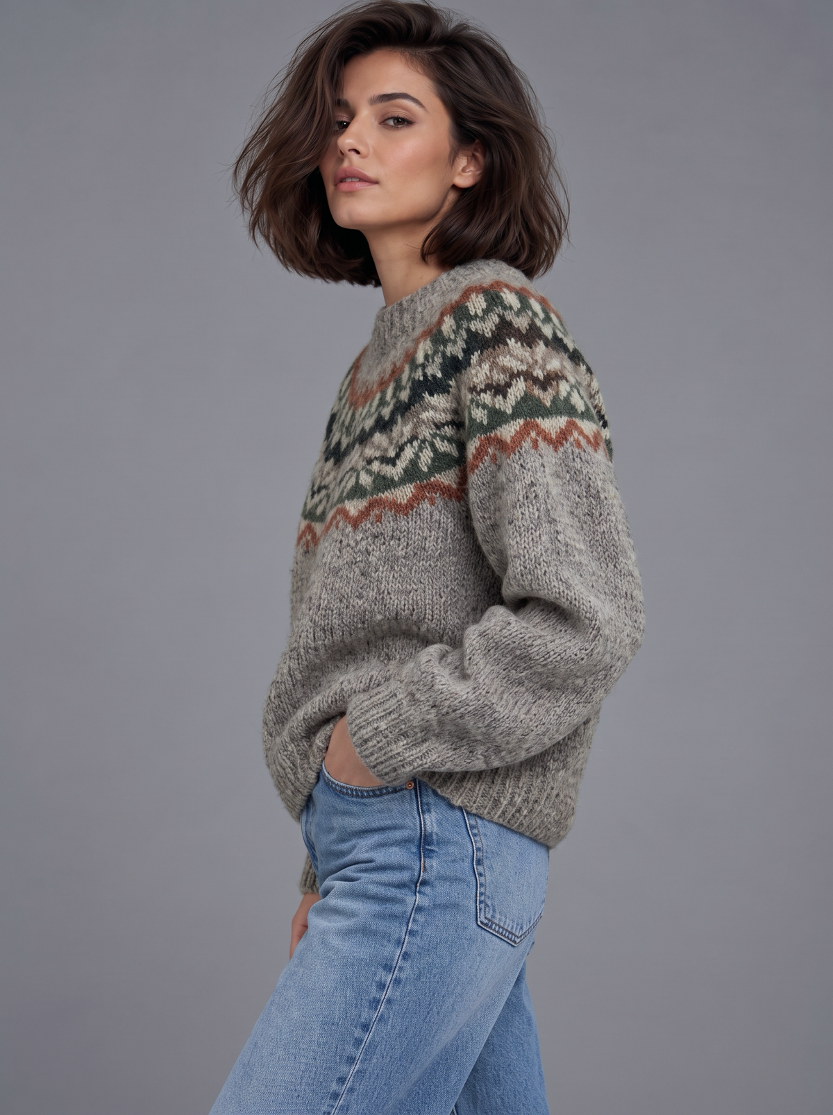 Sophia | Women’s Fair Isle Jumper | Crew Neck Geometric Pattern Everyday Wear - heather grey, image 10 - Glorysoul