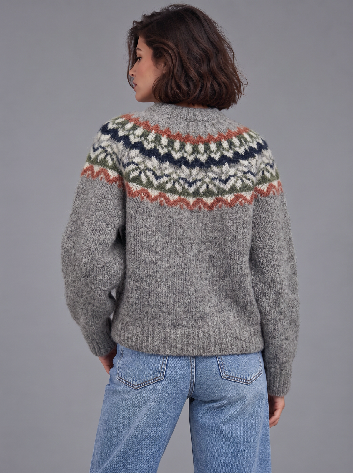 Sophia | Women’s Fair Isle Jumper | Crew Neck Geometric Pattern Everyday Wear - heather grey, image 11 - Glorysoul