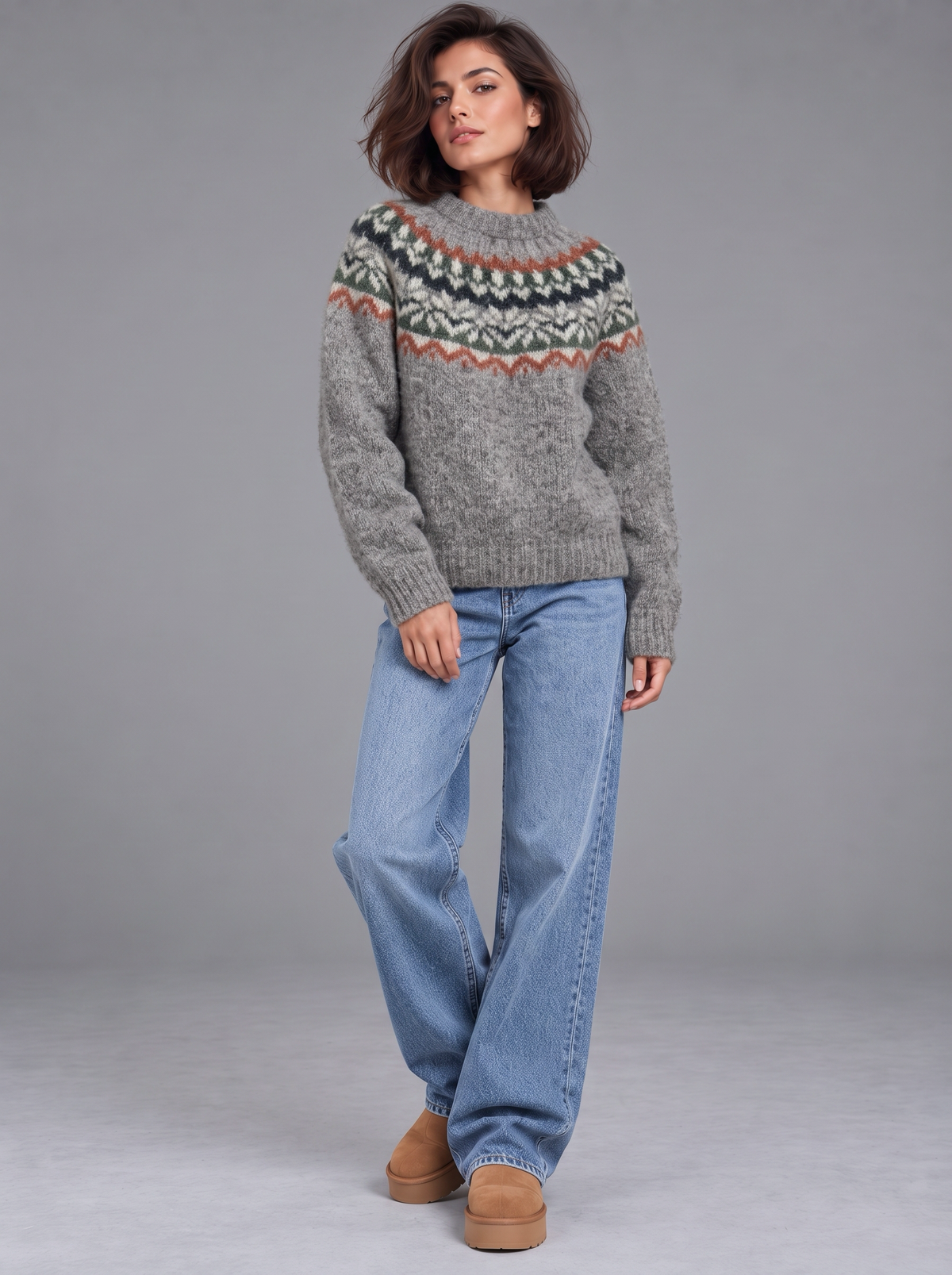 Sophia | Women’s Fair Isle Jumper | Crew Neck Geometric Pattern Everyday Wear - heather grey, image 12 - Glorysoul