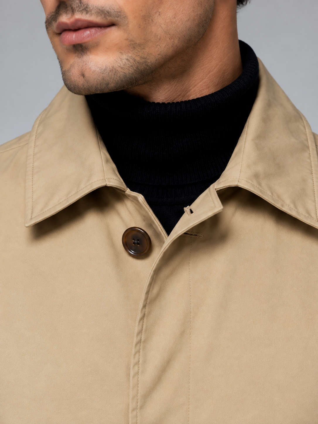 William | Men’s Button-Front Coat | Point Collar Side Pockets Everyday Wear - beige, model view, image 03 - Glorysoul