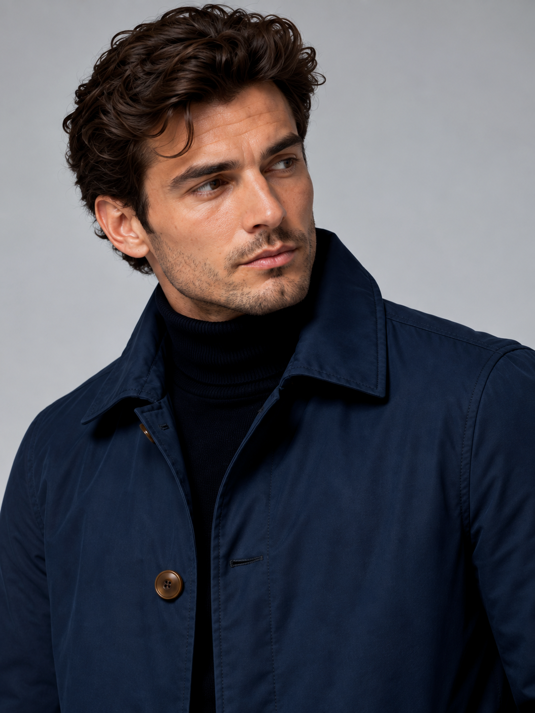 William | Men’s Button-Front Coat | Point Collar Side Pockets Everyday Wear - navy, model view, image 07 - Glorysoul